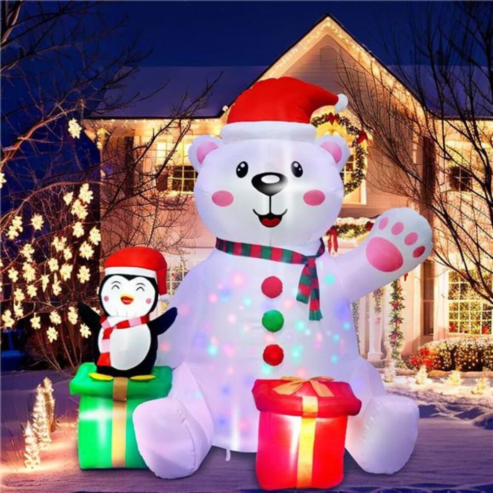6 Ft Christmas Inflatables Outdoor Decorations, LED Light Up Polar Bear